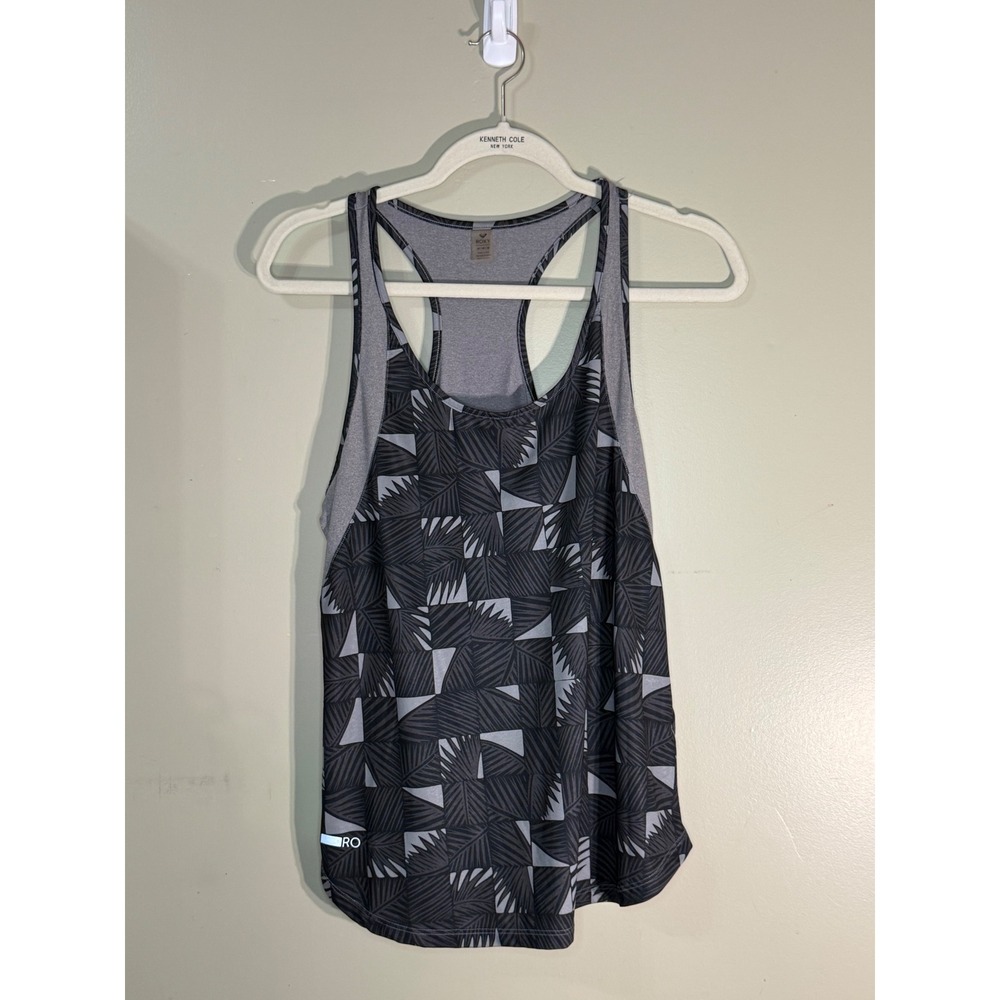 Roxy Beat The Rhythm Tank Grey Black Palm Geometric Racerback ERJKT03296 Medium